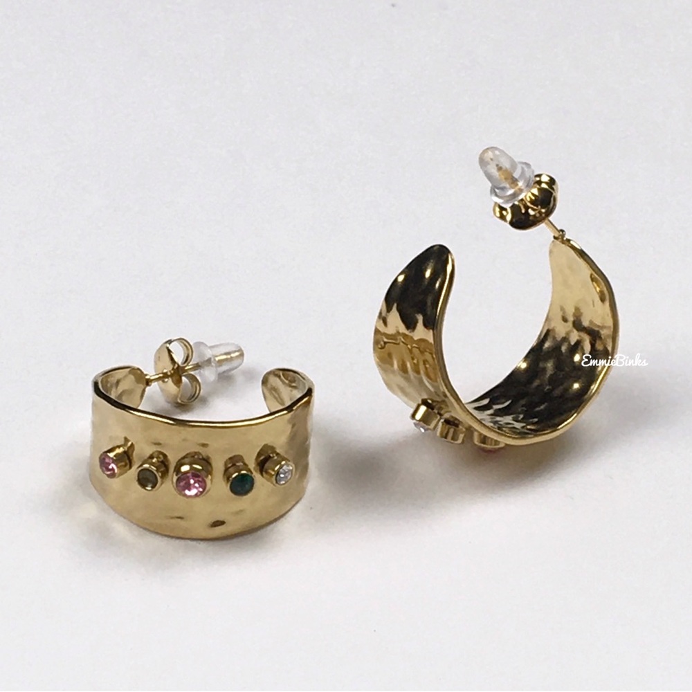 New FP 18KGP Hammered CZ Hoop Earrings - Picture 6 of 11